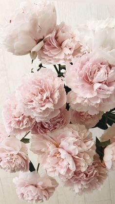 pink peonies are in a vase on a table