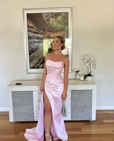 Mermaid Pink Prom Dress Prom Dresses 2023 Pink, Pink Silk Prom Dress, Debs Dresses Ireland, Birthday Dresses Pink, Debs Dresses, Strapless Prom Dress, Pink Evening Dress, Strapless Prom Dresses