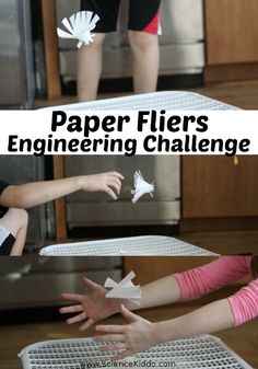 two children reaching for paper cranes on top of an oven rack with the words paper filters engineering challenge