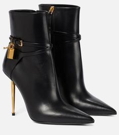 Tom Ford - Padlock leather ankle boots | Mytheresa Luxury Formal Boots With Reinforced Toe, Luxury Alligator Leather Elegant Boots, Luxury Lace-up Boots With Pointed Toe For Evening, Glamorous Luxury Heeled Boots For Evening, Luxury Women's Heeled Boots With Padded Ankle, Luxury Reinforced Heel Boots For Galas, Luxury Leather-sole Women's Booties, Luxury High Ankle Heeled Boots With Leather Lining, Black Leather Stiletto Ankle Boots