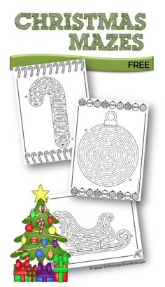 christmas mazes for kids to color and practice their handwriting, numbers, and letters