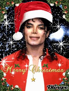 a christmas card with michael jackson wearing a red jacket and santa's hat on