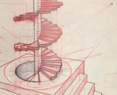 a pencil drawing of a spiral staircase