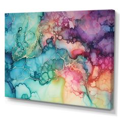 an abstract painting with blue, pink and green colors on the surface canvas wall art print