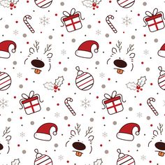 seamless christmas pattern with gifts and snowflakes on the white background stock photo