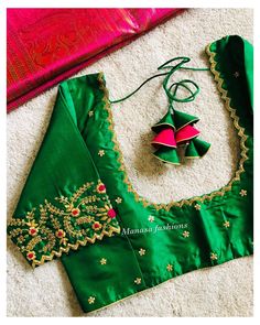 Green Blouse Work Designs, Green Colour Blouse Designs, Marriage Blouses, Computer Work Blouse Designs, Latest Embroidery Designs, Blouse Designs High Neck, Blouse Designs Catalogue