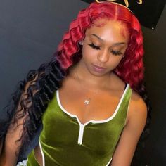 Women Fashion Ombre Wigs Lace Front Wigs Long Curly Wig Red Black Wig T Part 24&quot; Hair Websites, Pretty Wigs, Lux Hair, Best Human Hair Wigs, Glamour Hair, Birthday Hairstyles, Braided Styles, School Hair, Long Curly Wig