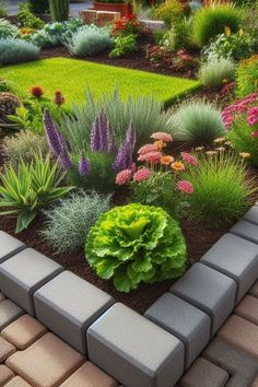 a garden filled with lots of different types of flowers