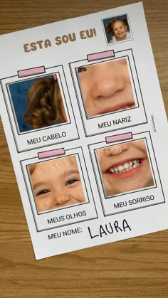 a sheet of paper that has pictures of children's teeth and the words, esta sou eui