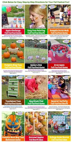 an advertisement for the fall festival with pumpkins and other things to do in it