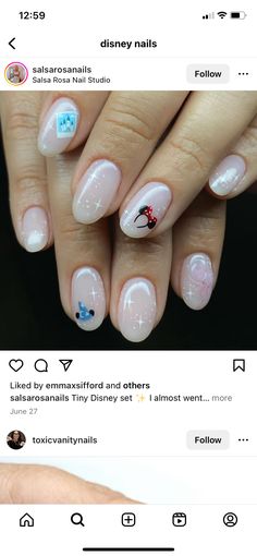 Snow White Theme Nails, Disney Nails Cruise, Epcot Nail Art, Disney Cruise Nail Art, Ratatouille Nail Art, Disney Parks Nails, Short Almond Disney Nails, Disney Snack Nails, Sorcerer Mickey Nails