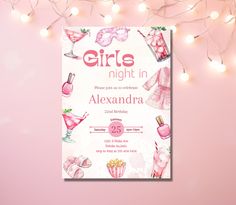 Girl Night Invitation - Girls Night In Invitation - Girls Night Birthday - Girls Night Out - Pamper Party - Sleep Over Party - Easy To Edit  **How it works** -Purchase- After purchase visit your ETSY account and click on the PDF file.Click the link and go to CANVA -Edit Yourself- Edit the CANVA template. At the description of each template you will find what is editable. When you have finished editing the template click SHARE and DOWNLOAD and save the JPG file.   -Share- Share it with your friends and family via text message or attach to an Email. ENJOY! ** What you will receive** After your purchase you will receive a PDF file with a CANVA link where you can access and edit your template and detailed instruction. PLEASE note this is a digital download NO physical product will be mail to y Birthday Girls Night, Canva Edit, Girl Night, Pamper Party, Sip N Paint, 21 Birthday, Girls Night In, Sleep Over, 21st Birthday