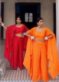 Red Bandhni Co Ord Set Pink City by Sarika - Fabilicious Fashion Top And Plazo, Indian Outfits Modern, Pink City, Vacuum Storage, Fancy Dresses Long, Indian Wedding Wear, Comfy Pants, Lehenga Designs, Stylish Dress Designs