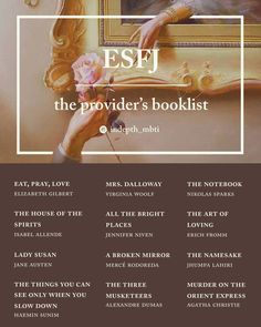 the poster for esfj's booklist, which features an image of a woman