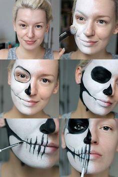 Hallowen Nem Halloween Makeup, Maquillage Halloween Simple, Makeup Zombie, Skull Face Paint, Halloweenský Makeup, Uhyggelig Halloween, Skeleton Makeup, Masks Diy, Games Diy