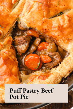 puff pastry beef pot pie with text overlay