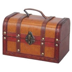 an old fashioned wooden trunk with metal handles