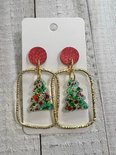 Trendy Glitter Gold Earrings, Christmas Resin Earrings Diy, Trendy Gold Glitter Earrings, Christmas Resin Crafts, Resin Christmas Earrings, Resin Earrings, Christmas Resin Earrings, Resin Holiday Earrings, Cheap Glitter Resin Earrings