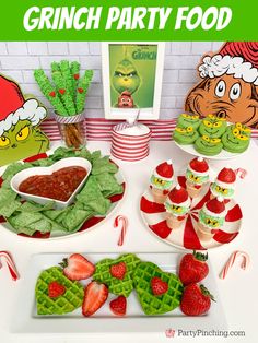 the grinch party food is ready to be eaten and served at christmas themed party