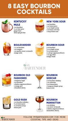 Easy Bourbon Cocktails Easy Bourbon Cocktails, Bourbon Sour, Bourbon Cocktail Recipe, Homemade Alcohol, Bourbon Cocktail, Bourbon Drinks