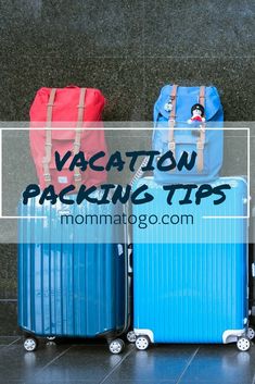 three suitcases sitting next to each other with the words vacation packing tips on them