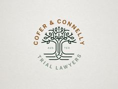 a logo for a trial law firm with a tree on the front and bottom corner