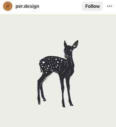 a black and white drawing of a deer with stars on it's back legs