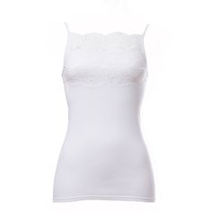 Indulge in the perfect balance of sophistication and allure with our aromatique camisole. The exquisite large lace detailing on the front offers a touch of chic elegance without being overly sweet. Embrace the subtle transparency of the lace, adding a hint of allure to your look.  Filoscozia cotton thread is used in areas that come into contact with the skin. Filoscozia is a brand of cotton yarn that is known for having the highest quality in the world. It is made using only rare extra-long staple cotton. We carefully knit the thread in-house. Made in Japan Machine wash maximum 40°in a mesh laundry bag. Wash with similar colours. Do not tumble dry. Lace Tank Top Bra Friendly, Feminine Lace Top Camisole, Fitted Spaghetti Straps Lace Top With Delicate Lace, Fitted Delicate Lace Top With Spaghetti Straps, Fitted Lace Top With Spaghetti Straps, Elegant Lace Bodice Top For Wedding, Elegant Wedding Tops With Lace Bodice, Lace Camisole With Lace Trim For Daywear, Delicate Straps Fitted Camisole For Wedding