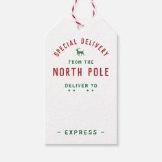 a christmas gift tag with the words special delivery from the north pole deliver to express