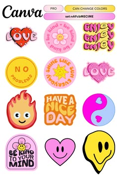 various stickers that say i love you and have different faces on them, including one with