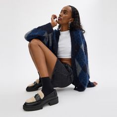 Our Leah loafer takes a timeless style to new heights with a chunky ‘90s-inspired lug sole for subtle lift. Crafted of plush shearling and smooth leather it features cushiony memory foam padding for all-day comfort and is finished with tonal Signature hardware for an iconic Coach look. | Coach Leah Loafer Shoes - Women's Size 9 - Black & Natural Coach Flats, Chunky Loafers, Loafer Shoes Women, Signature Hardware, 90s Inspired, Denim Bag, Lug Sole, New Handbags, Smooth Leather