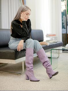 Composition : synthetic leatherCountry of Origin : KOREA Boot Shoes Women, High Heels, Shoe Boots, Women Shoes, Boots, Heels, Purple, The Originals