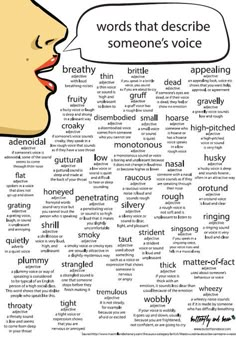 the words that describe someone's voice are shown in an illustration with speech bubbles