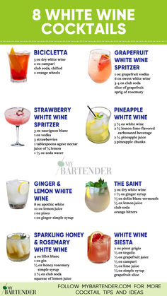 White Wine Cocktails Cocktails With White Wine, Drink Recipes With Wine, Cocktail With Wine, Cocktails With Wine, Ice Wine Cocktails, White Wine Mixed Drinks, Wine Cocktails No Liquor, White Wine Drinks Cocktails, Wine Cocktail Recipes Easy