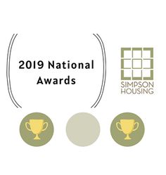 the logo for the 2019 national awards, with three trophies in different colors and sizes