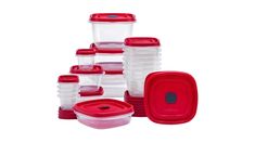 a stack of plastic food containers with lids