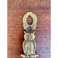 an owl door knocker on a wooden surface