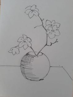 a drawing of a vase with flowers in it