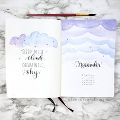 November Cover Page, November Bullet Journal, Cloud Theme, Bullet Journal Quotes