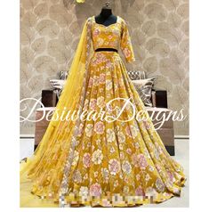 Made to Order/Measurement/Custom Order Lehenga - Color : Yellow - Fabric : Embroidered Georgette  - Fully flared paneled lehenga -   Attached  Dupatta with Blouse - Drawstring closure with Tassels - - It can be customize in any design or size  PLEASE NOTE: BUYERS ARE RESPONSIBLE FOR ANY CUSTOMS AND IMPORT TAXES THAT MAY APPLY. This is a made to order product. If you opt for 'Made To Measurement Option', we will provide a measurement template and you can share the measurements likewise. If you want to opt for 'Standard Size', Please refer to the size chart provided in the listing. Shipping: Standard Shipping is done by DHL ecommerce and it mostly takes 2 to 3 weeks to deliver after dispatch. Express Shipping is done by DHL express and it mostly delivers within a week after dispatch. Fabric Yellow Sets With Dori Work For Reception, Yellow Anarkali Set For Reception, Yellow Floral Embroidered Sharara For Reception, Reception Yellow Floral Embroidered Sharara, Yellow Floral Embroidery Sharara For Reception, Yellow Sets With Floral Embroidery For Reception, Yellow Floral Embroidered Set For Reception, Yellow Floor-length Anarkali Set With Dori Work, Yellow Sharara With Intricate Embroidery For Wedding