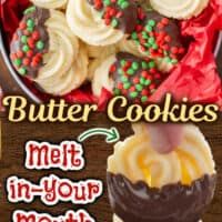 there is a plate with cookies and candy on it, along with the words butter cookies melt in your mouth