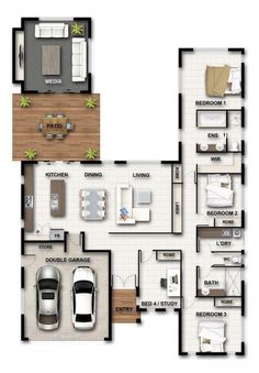 the floor plan for a house with two car garages and three bedroom apartment plans