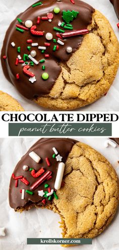 Chocolate Dipped Chewy Peanut Butter Cookies • Kroll's Korner Krolls Korner, Cookies Bars, Holiday Sweets, Bake Goods