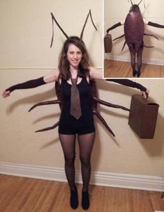 a woman dressed up as a spider with her arms outstretched