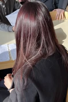 Long Brown Hair With Red Underneath, Red Tint Black Hair, Wine Red Hair With Dark Roots, Black To Dark Red Hair, Coke Cola Hair Color, Dark Cherry Coke Red Hair, Wine Colored Hair Burgundy Dark, Dark Asian Hair Color, Cool Dark Red Hair