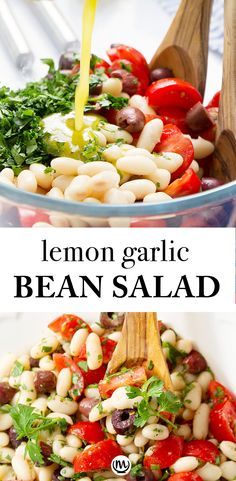 lemon garlic bean salad with tomatoes, beans and parsley