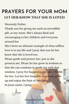 a woman holding a child in her arms with the words prayer for your mom