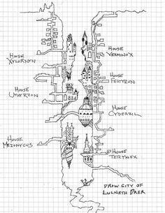 a drawing of a castle and its surrounding area, with the names in black ink