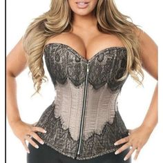 Nwt Daisy Corsets Top Drawer Brocade Boned Corset Mocha Black Lace Plus Size Xxl Corset Plus Size, Beautiful Eyelashes, Steel Boned Corsets, Jane Clothing, Overbust Corset, Corsets And Bustiers, Dress Bra, Top Drawer, Plus Size Lingerie