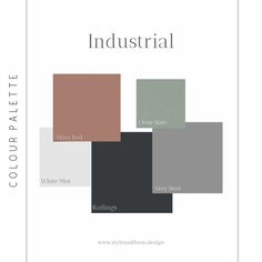 the color palette for industrial is shown in shades of gray, brown and white with text that reads